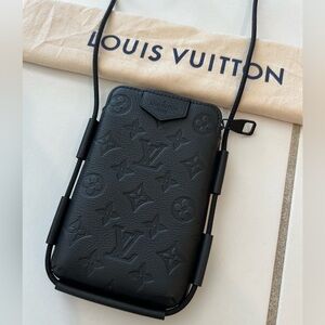 LOUIS VUITTON Lace Up Pouch in Black Monogram Empreinte Leather - 💯 AUTHENTIC